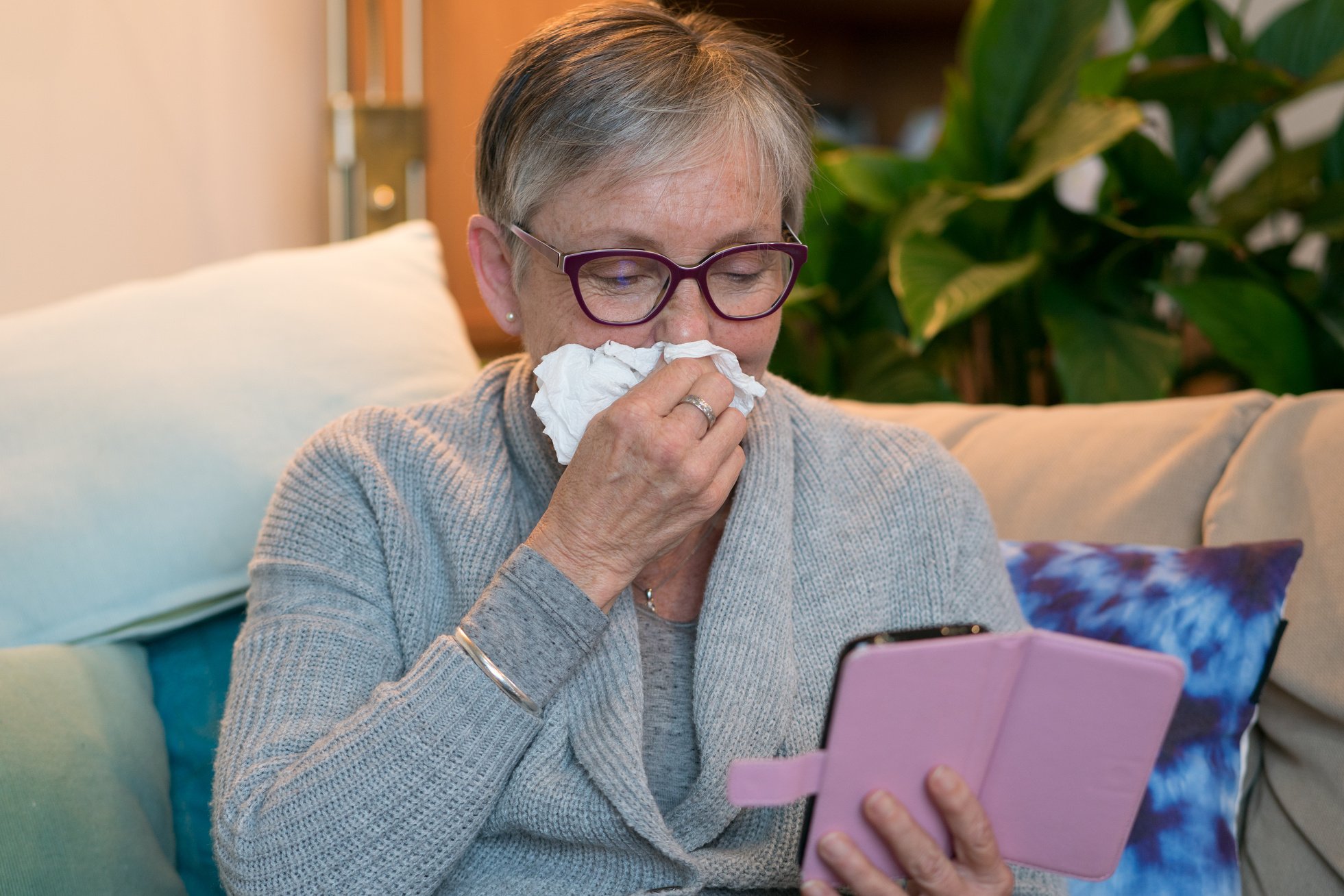 Senior woman engaged in telehealth